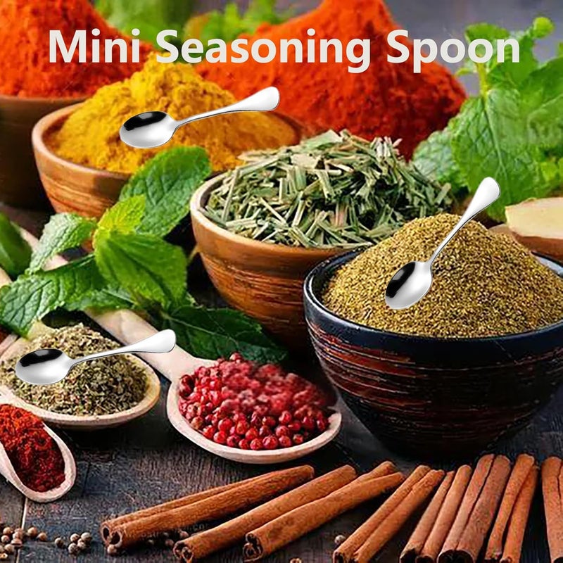 Asanta 4 PCS Tiny Stainless Steel Spoons, [Upgraded Larger Size, 3.54"] Mini Spoons for Spices Jars, Small Condiment Spoon for Spices, Salt, Sugar, Pepper, Honey - Image 3